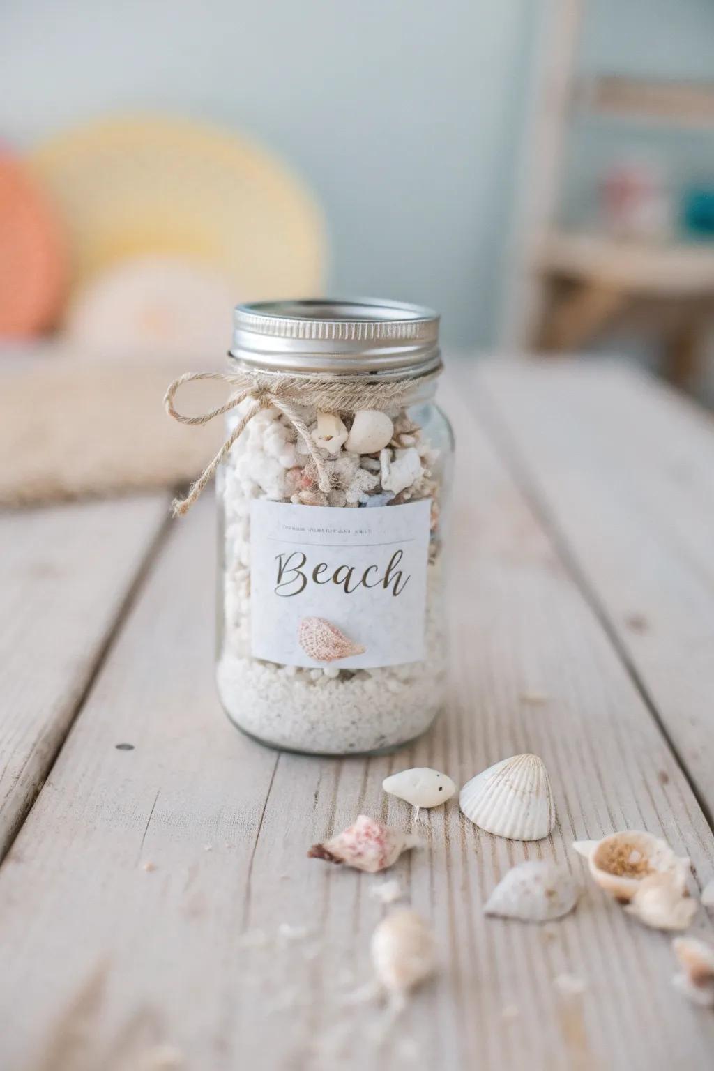 Preserve your seaside memories in a mini mason jar filled with sand and shells.