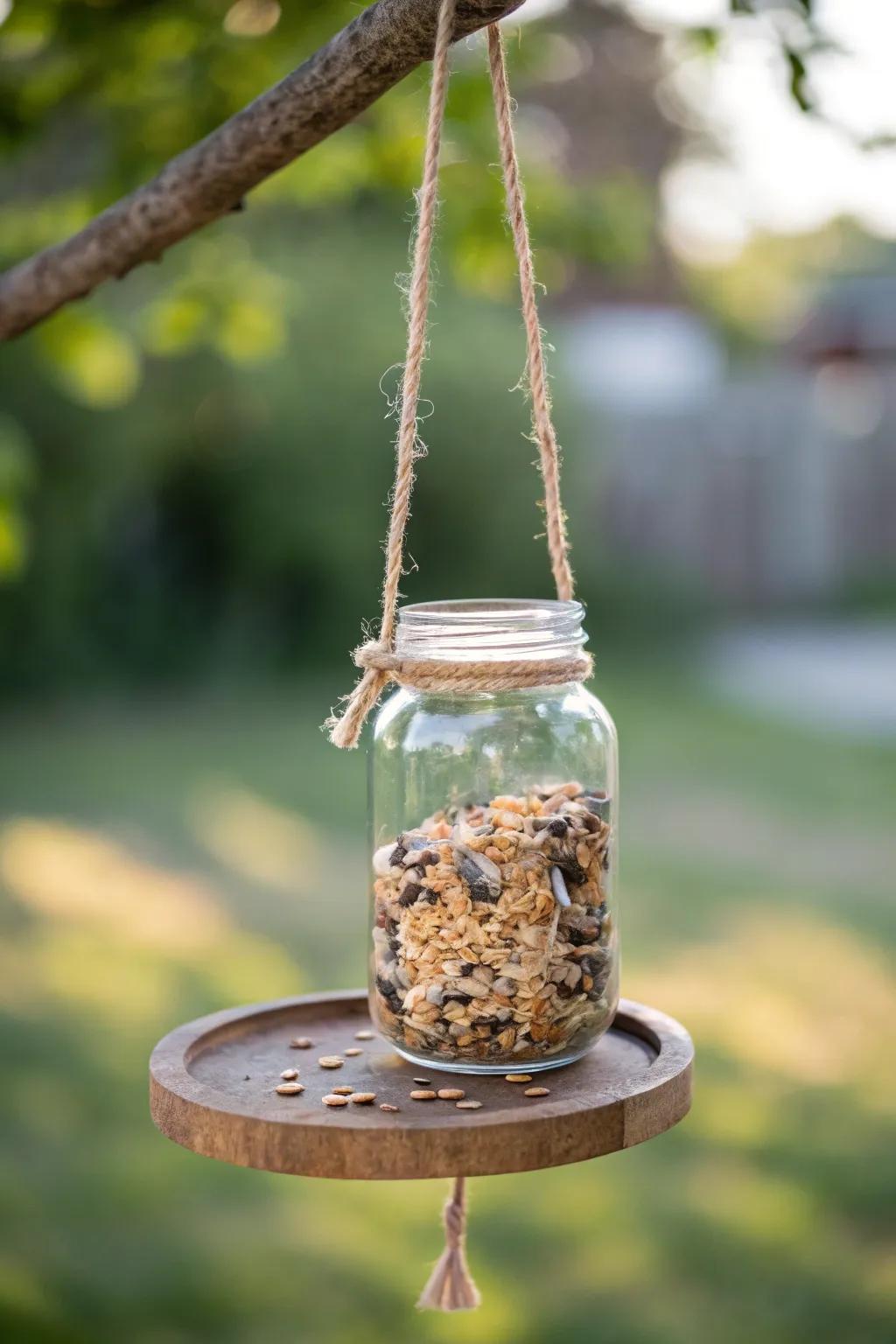 Invite birds to your garden with eco-friendly mini mason jar feeders.