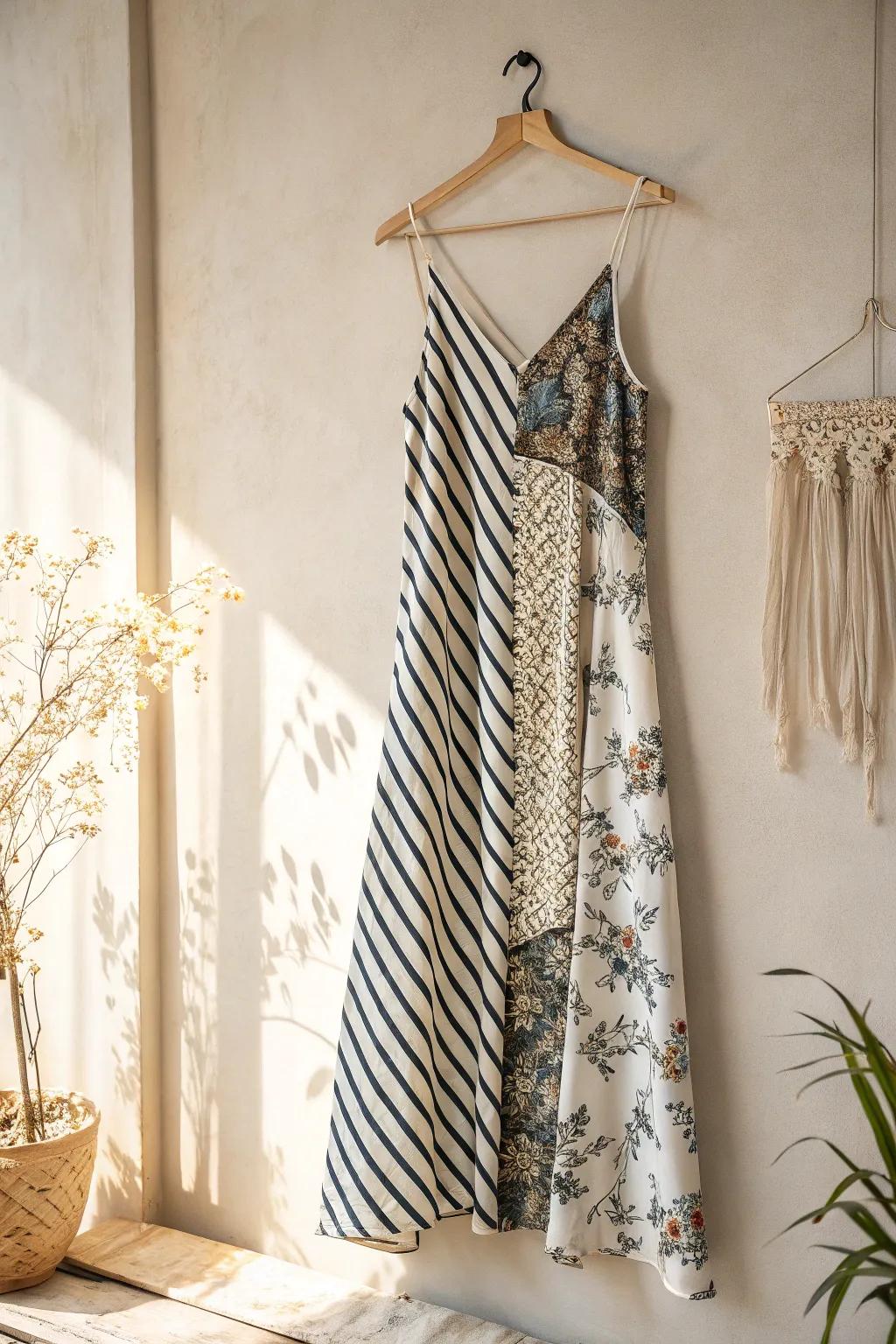 Combine different patterns to create a unique and eye-catching dress.