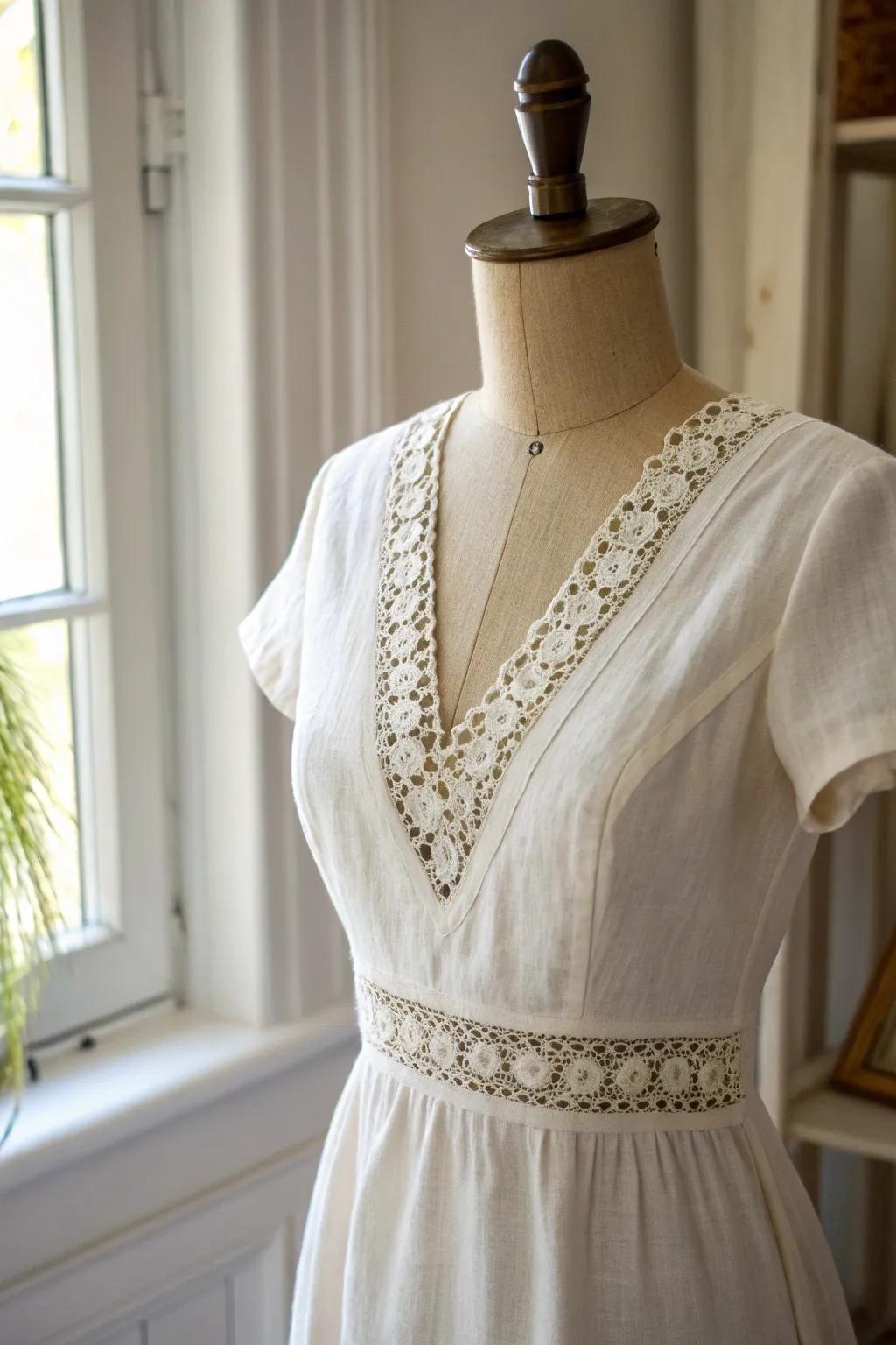 Update your dress neckline with lace or contrasting fabric for a chic makeover.