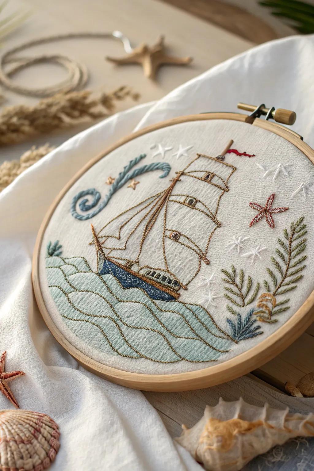 Set sail with nautical embroidery designs that bring the ocean's charm into your home.