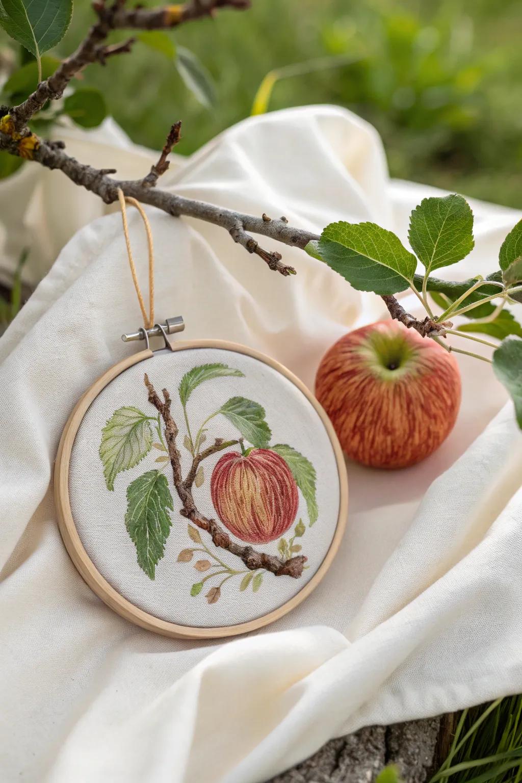 Bring the freshness of an apple orchard into your home with embroidered kitchen textiles.