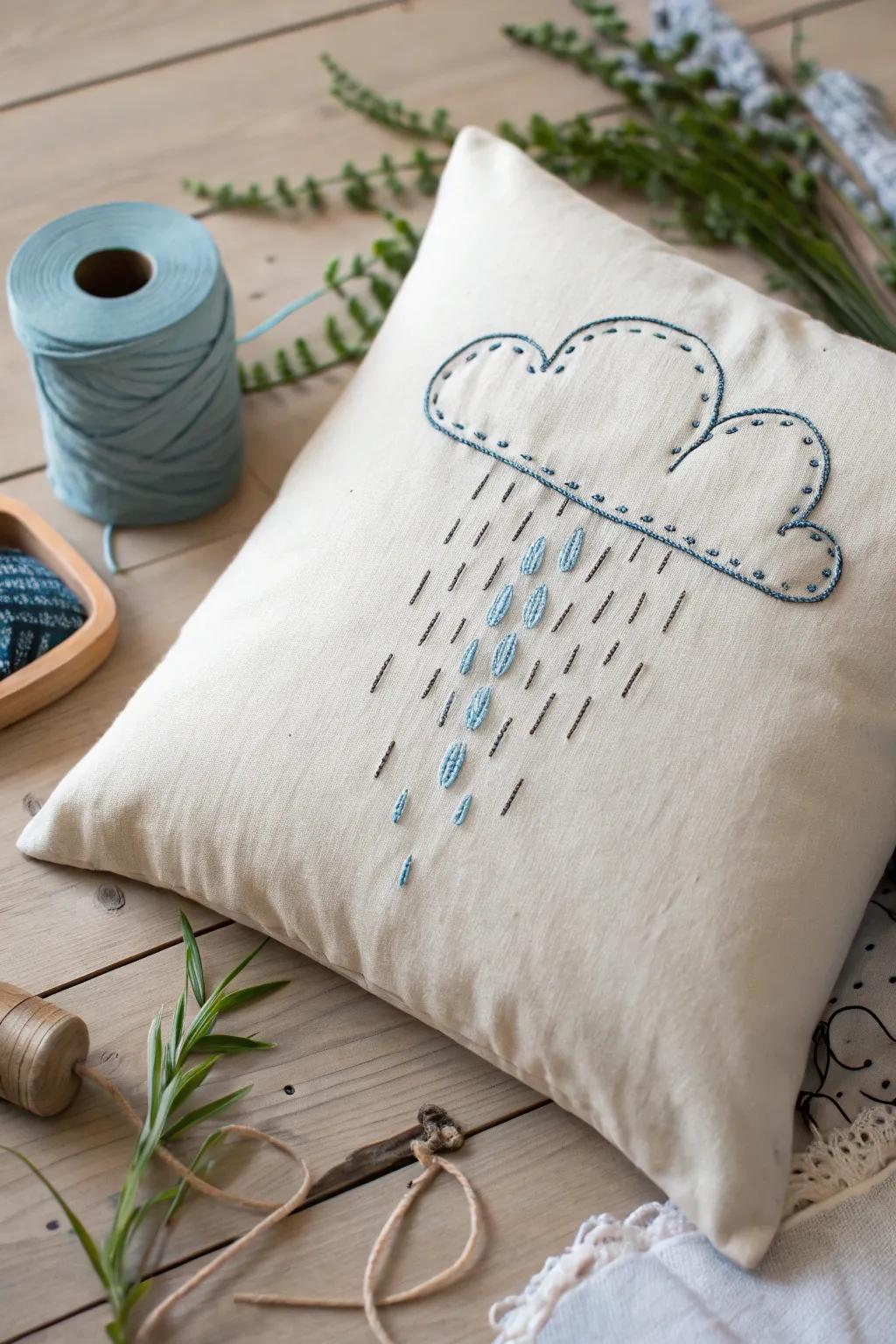 Create a peaceful ambiance with delicate falling rain embroidery, ideal for meditation cushions.