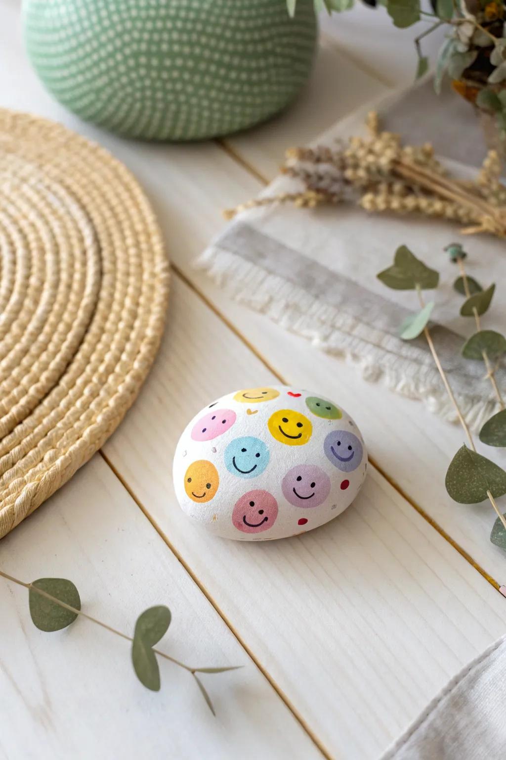 Add fun and smiles with colorful emoji rock paintings.