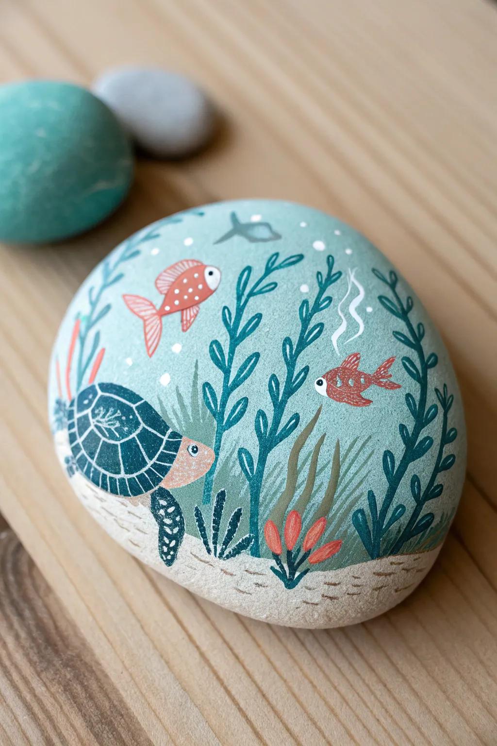 Bring the ocean's beauty indoors with underwater creature rock art.