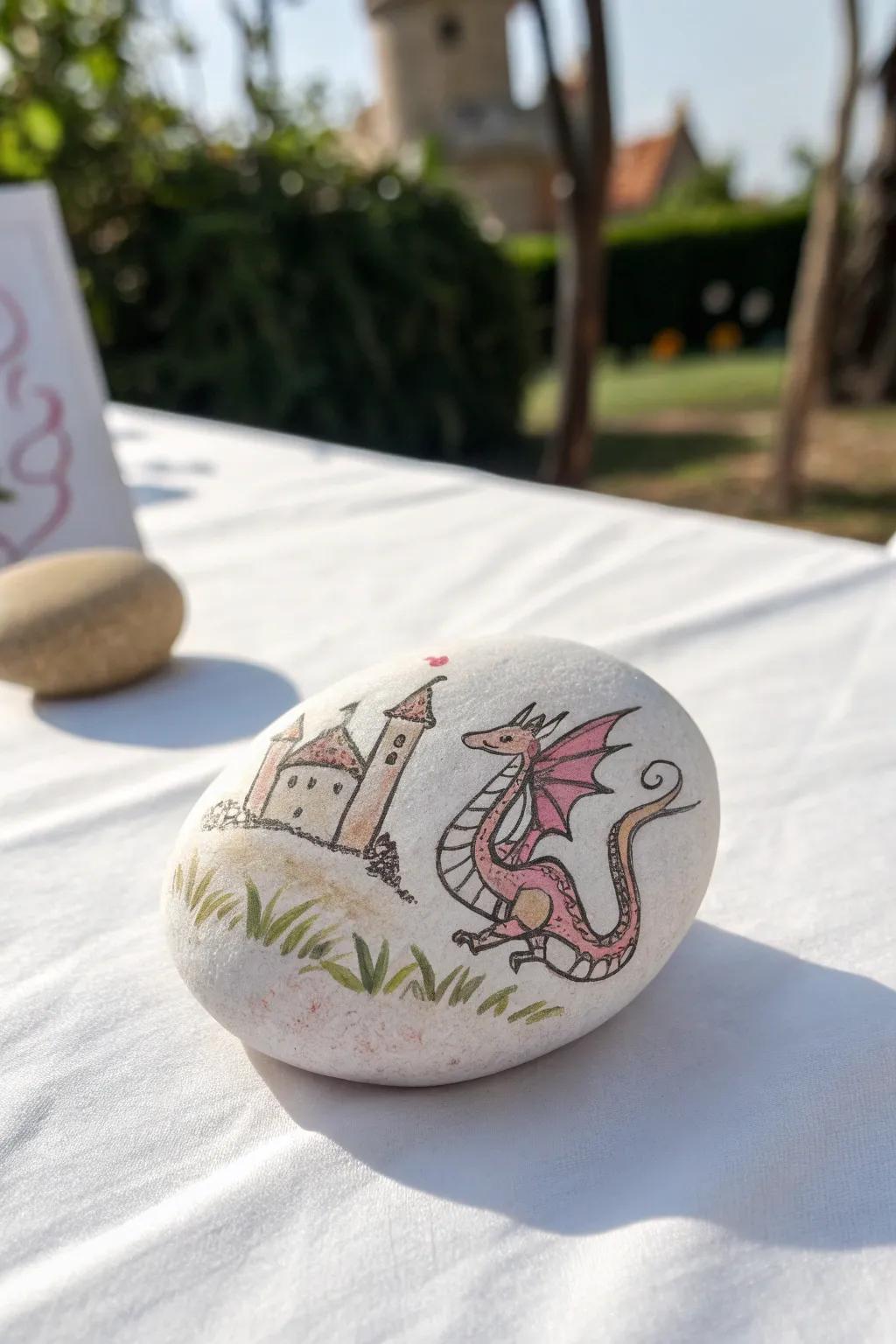 Step into fantasy with fairytale-inspired rock art featuring castles and dragons.
