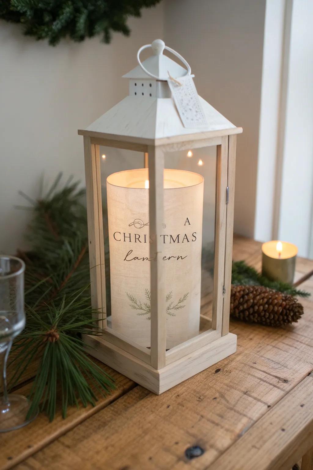 Personalized holiday message inside a glowing lantern