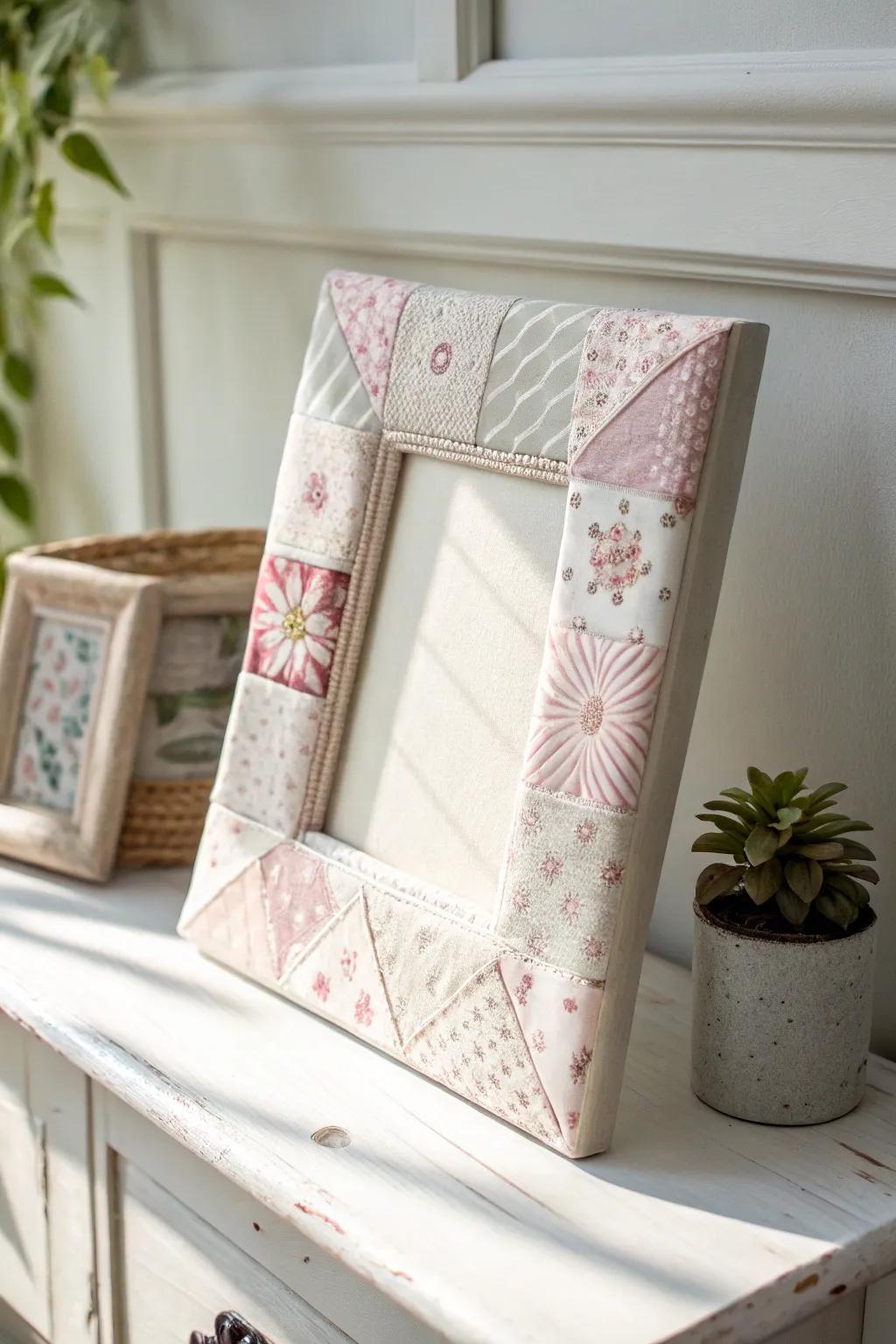 A fabric-covered frame that combines cozy charm with personalized style for Mother's Day.