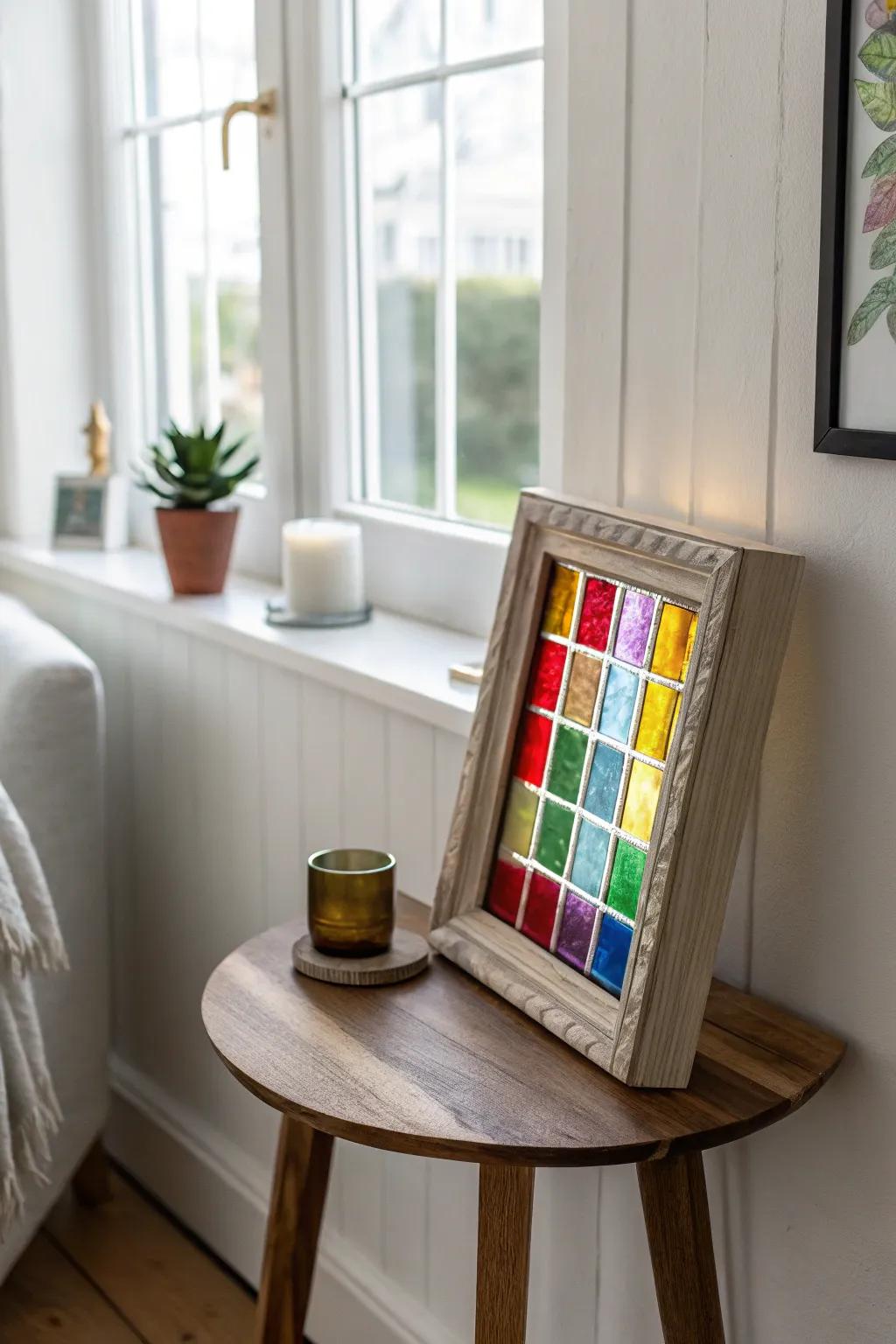 A colorful DIY stained glass frame that brightens any room with radiant hues.