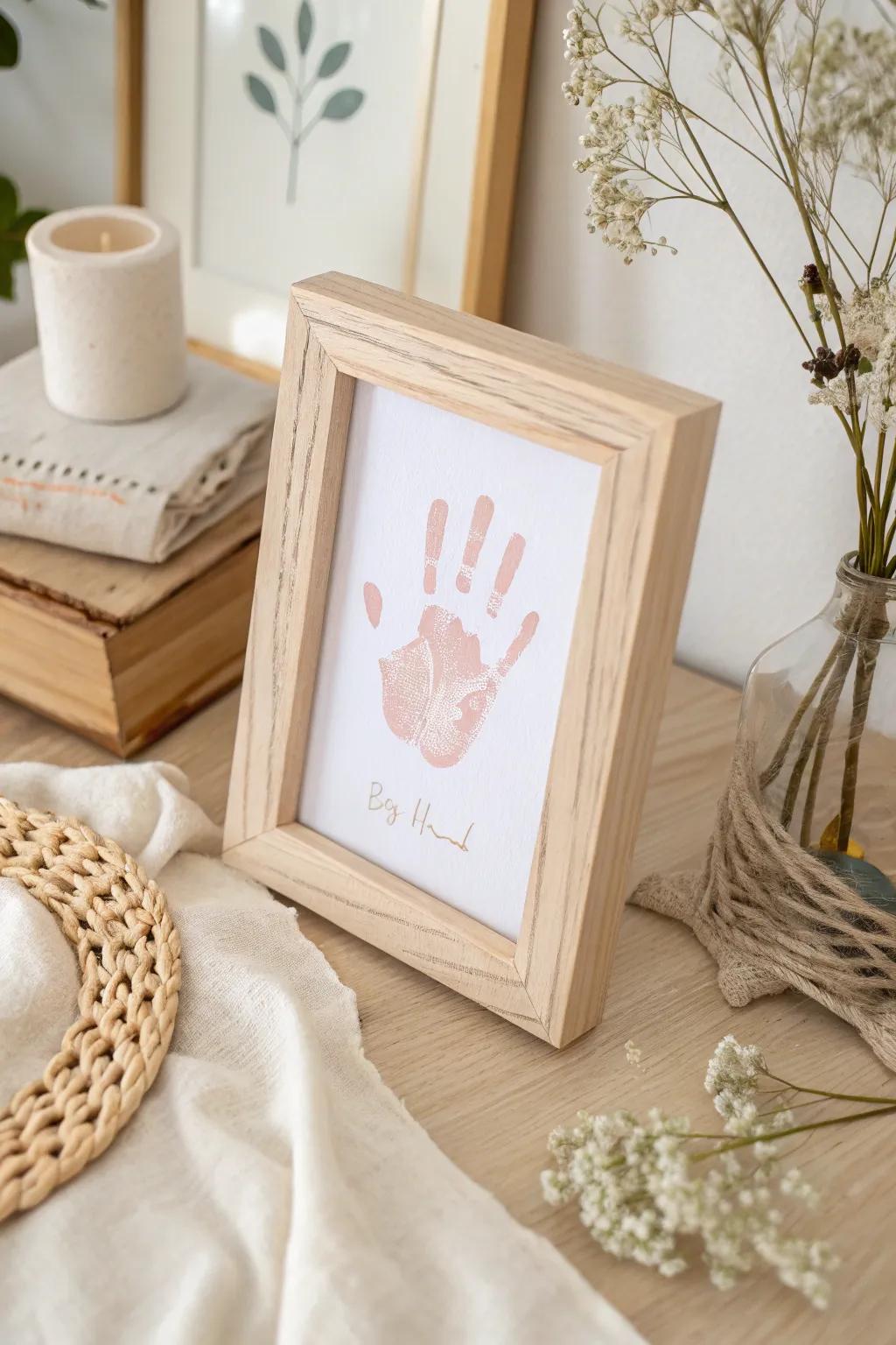 A heartfelt handprint keepsake frame capturing precious moments for Mother's Day.