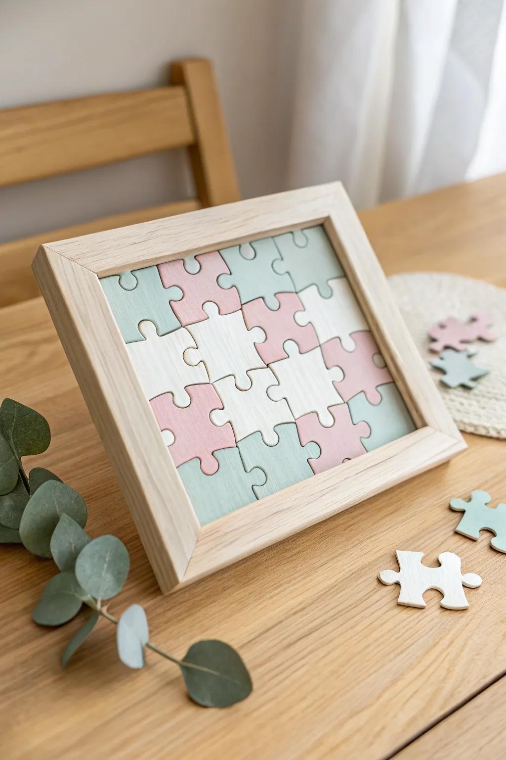 A puzzle piece frame symbolizing family unity and love, perfect for Mother's Day.