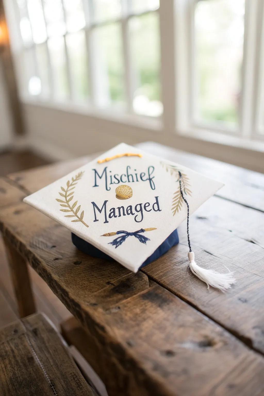 Add a sprinkle of fandom magic with a chic pop culture-themed graduation cap.