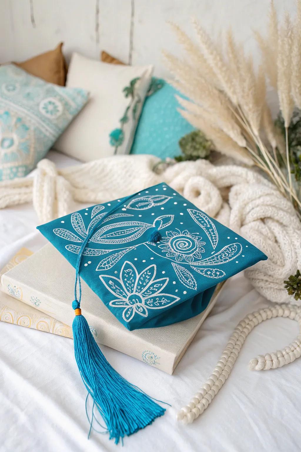 Make a statement with a graduation cap bursting with bold, vivid colors.