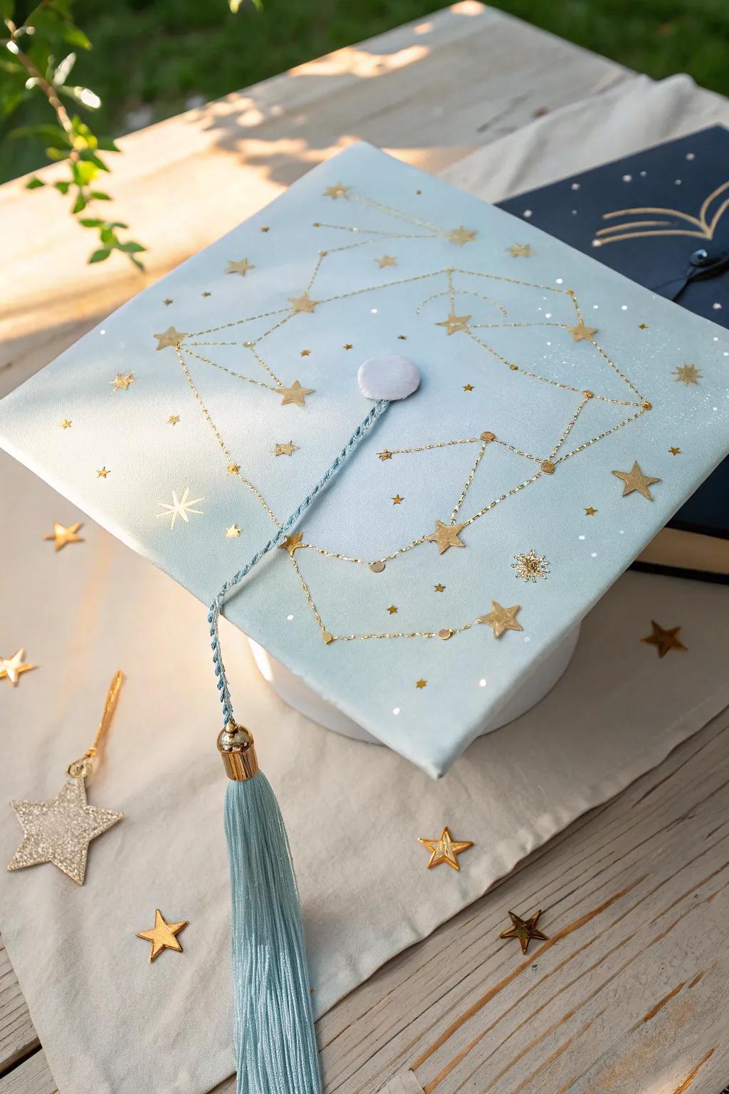 Light up your graduation with a celestial-themed cap that glows under the stars.