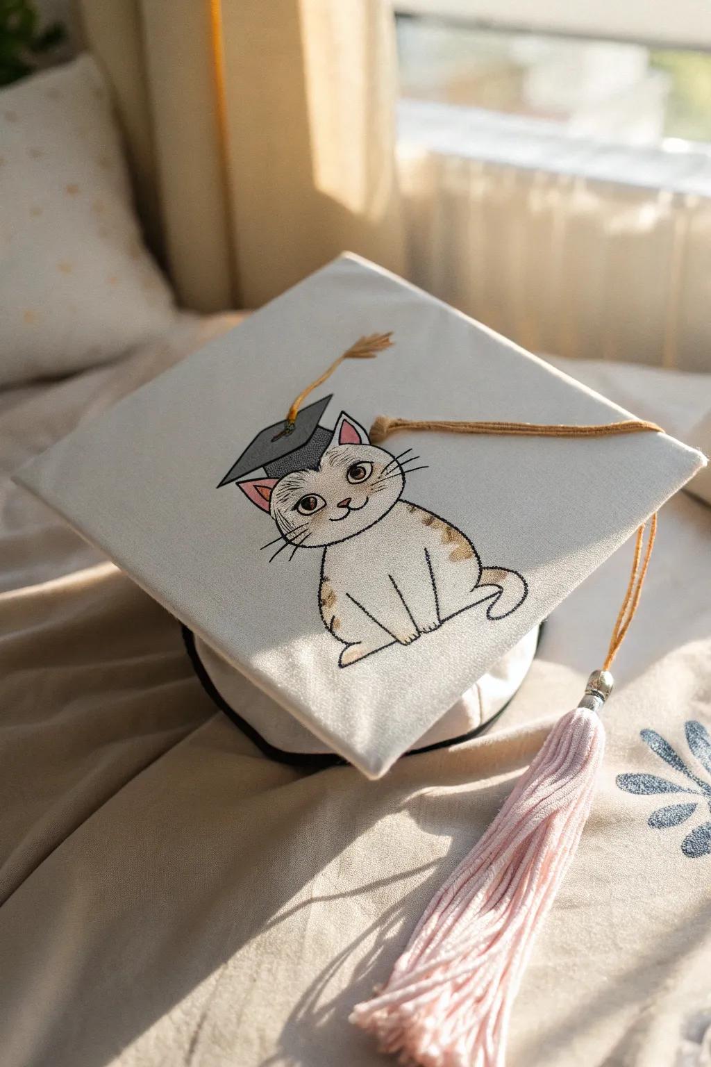 Add a whimsical and personal touch with a pet portrait on your graduation cap.