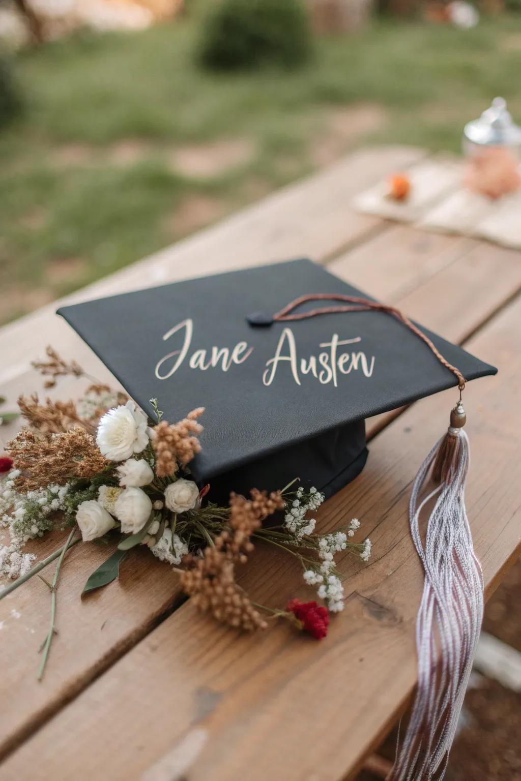 Celebrate your love for literature with an elegant and simple graduation cap design.