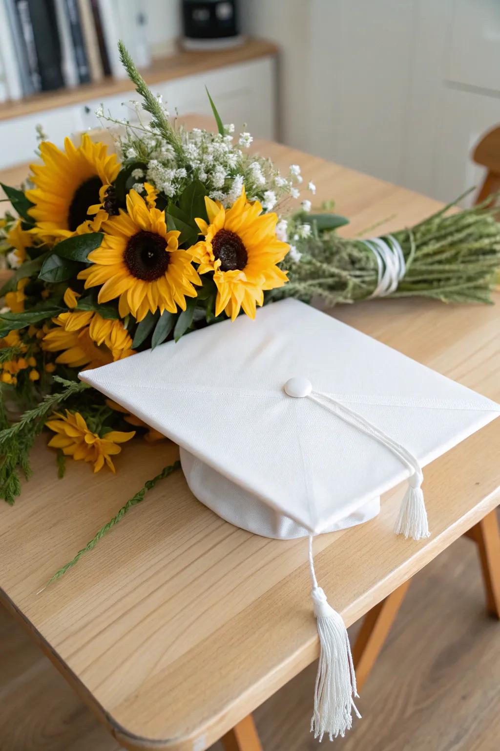 Celebrate growth and positivity with beautiful floral decorations on your cap.