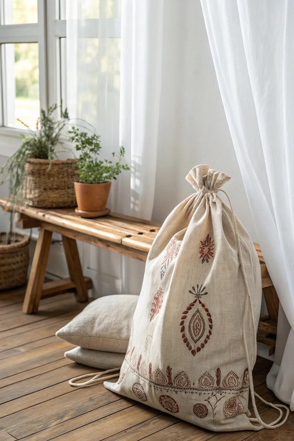 Stay organized on the go with a sleek drawstring laundry bag that's a must-have for travelers.