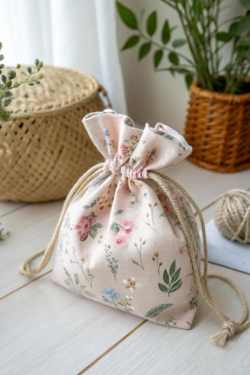 Discover the charm of petite drawstring totes, perfect for organizing jewelry or keepsakes.