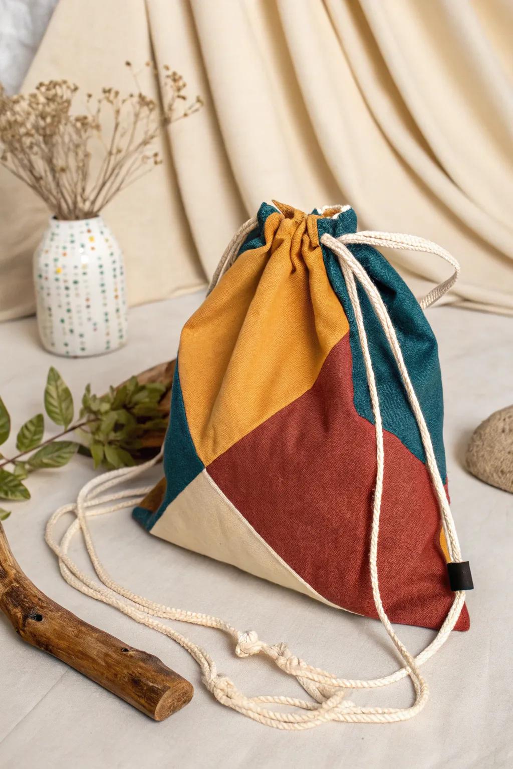 Make a statement with a vibrant color block drawstring bag that's both bold and beautiful.