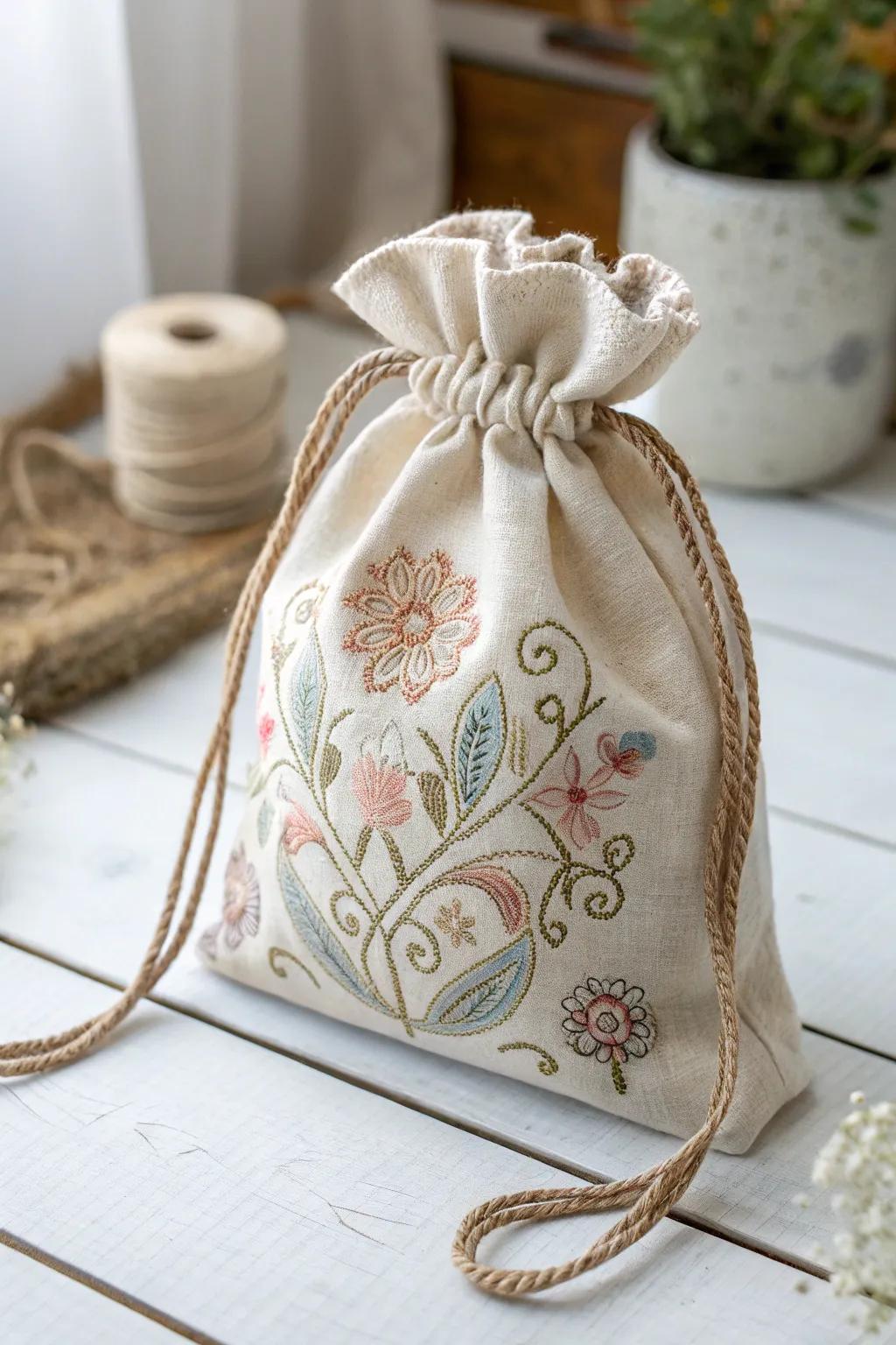 Wrap presents sustainably with a handmade drawstring gift bag that adds a personal touch.