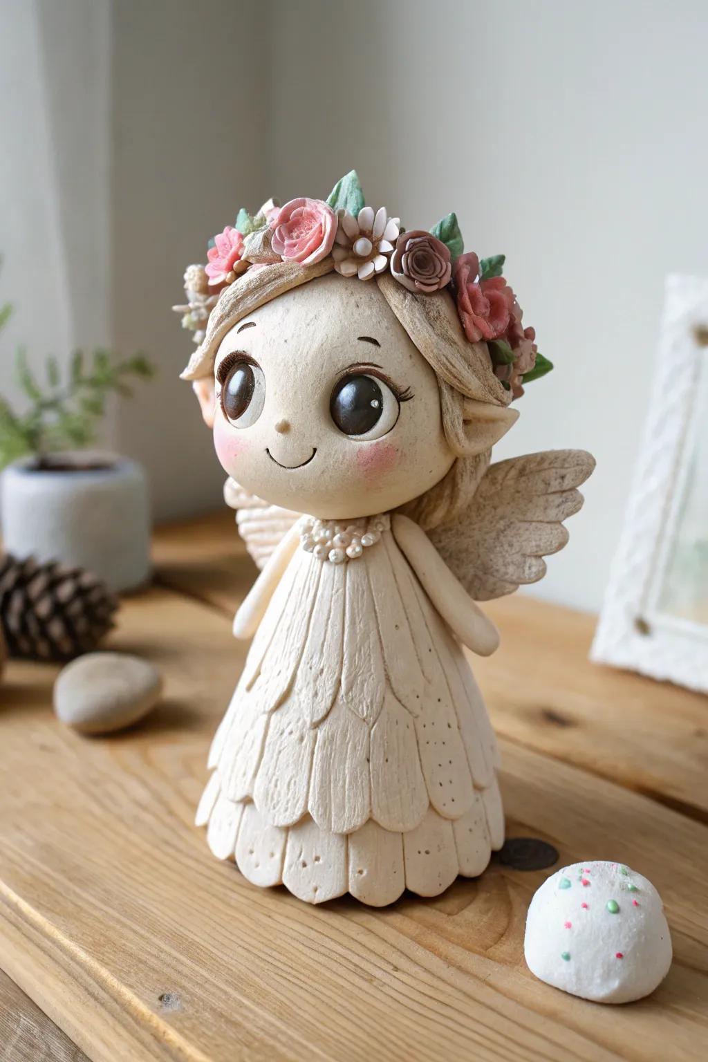 Bring whimsy to your space with this delightful kawaii clay pixie, blending simplicity and magic.