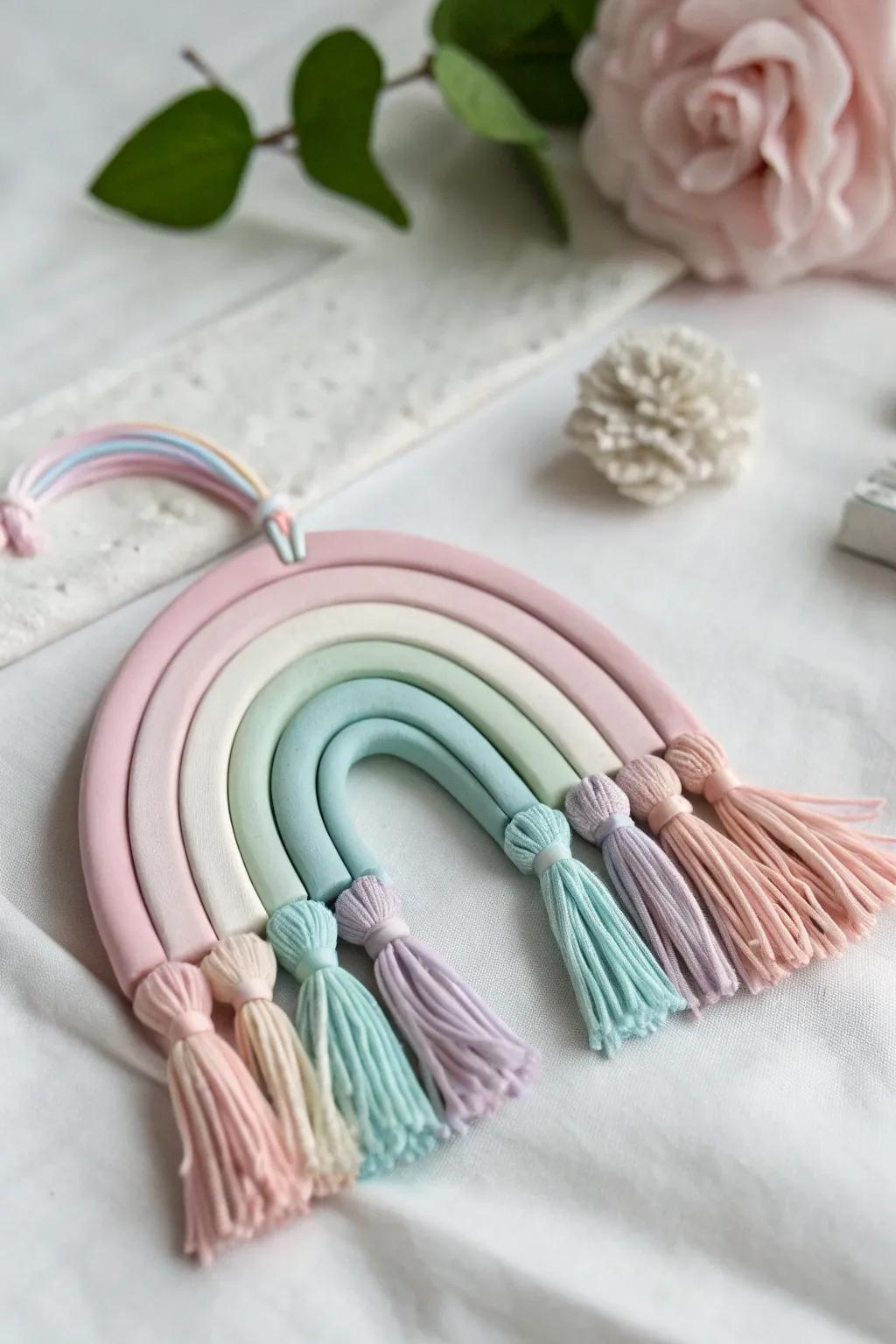 Light up your space with a handmade pastel rainbow crafted from air dry clay.