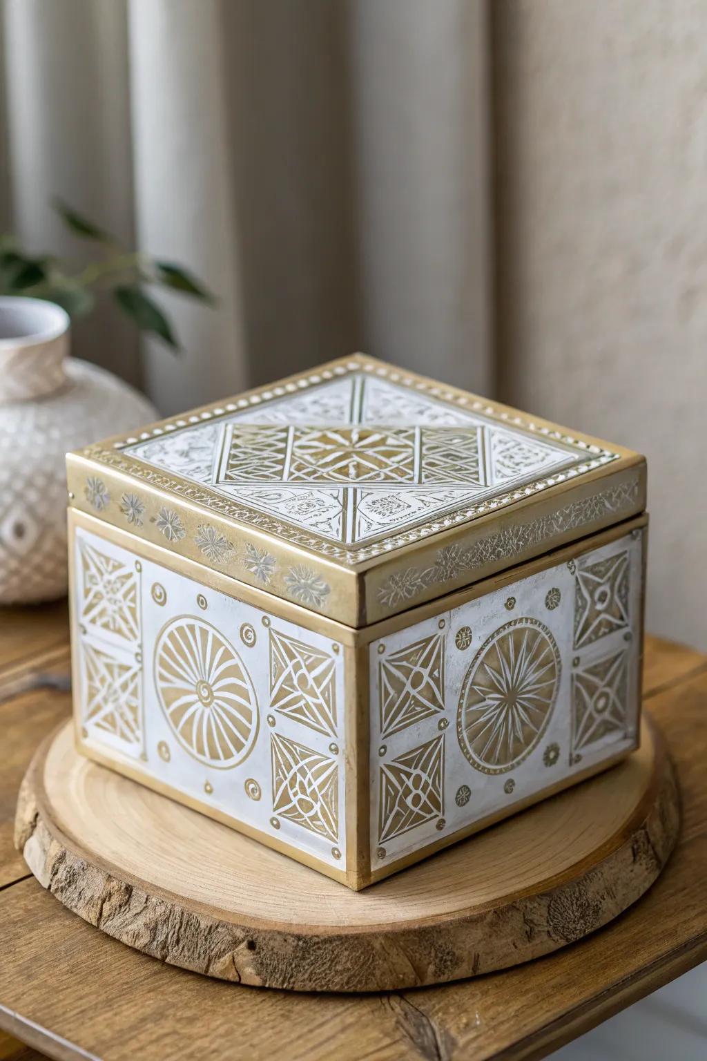Modern box featuring metallic geometric patterns for a sophisticated look