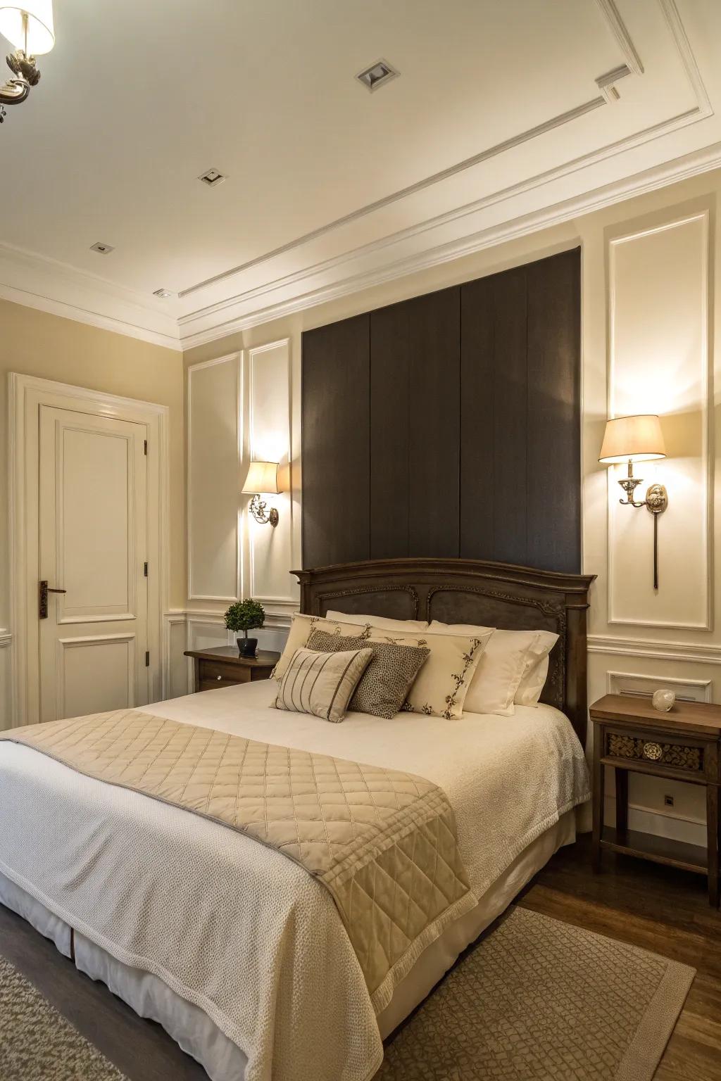Cream bedroom with a striking feature wall