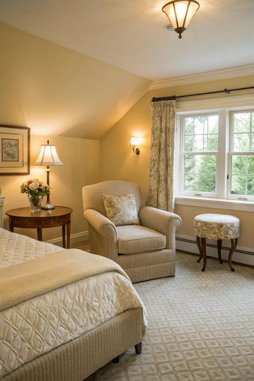 Inviting seating area in a cream bedroom