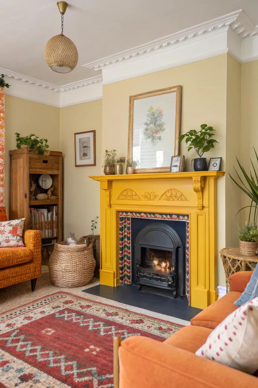 Marigold fireplace adding warmth and energy to the living area.