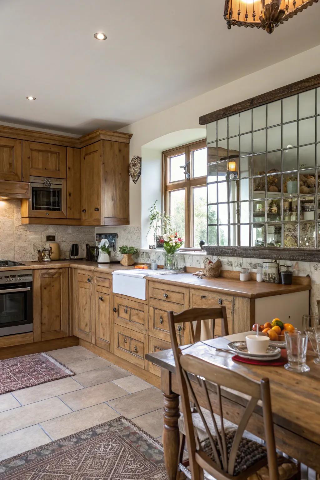 Mirrored backsplashes visually expand small kitchens.