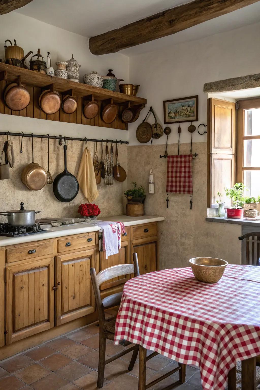 Wall hooks offer functional and decorative storage.