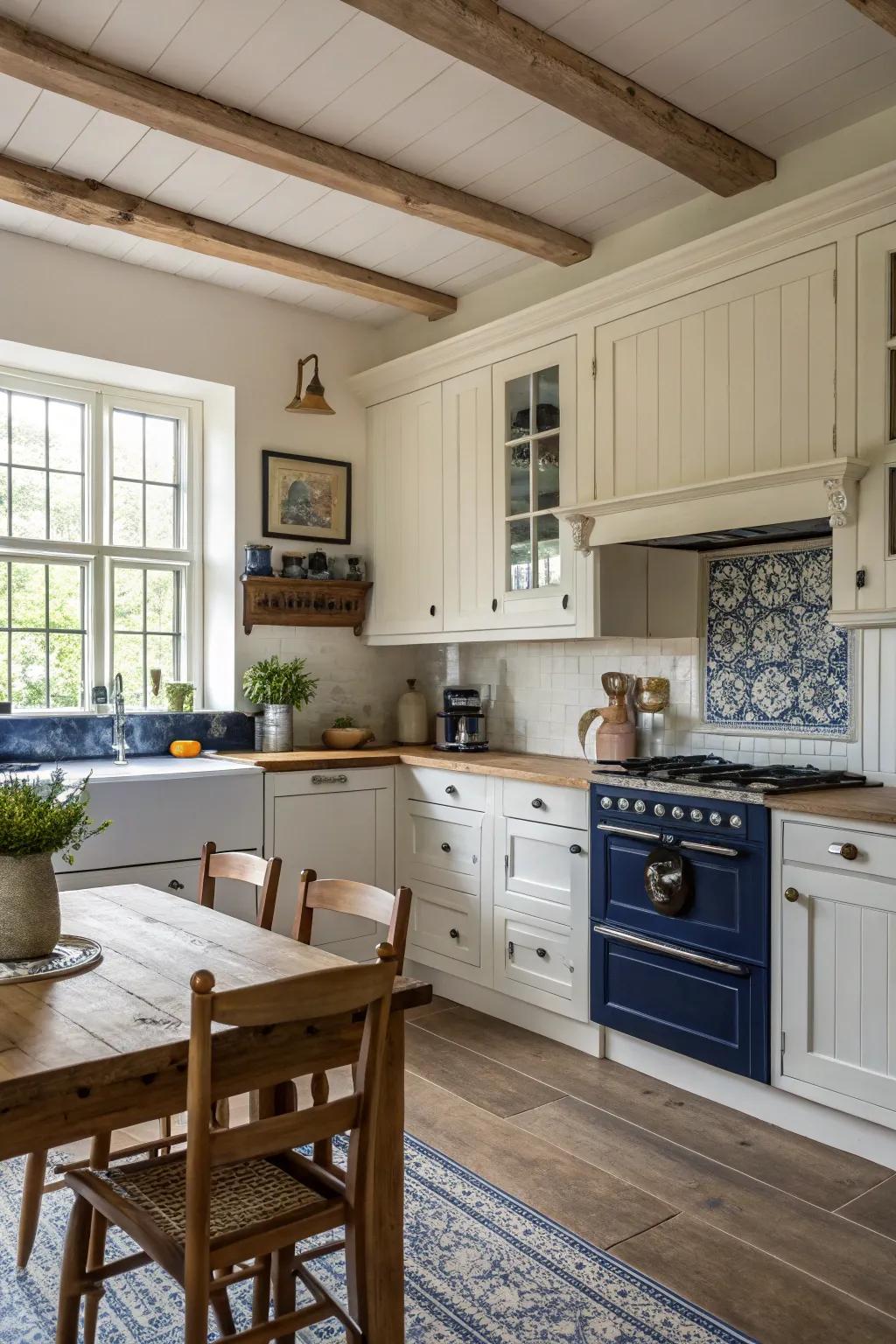 Mixing colors creates a lively and inviting kitchen.