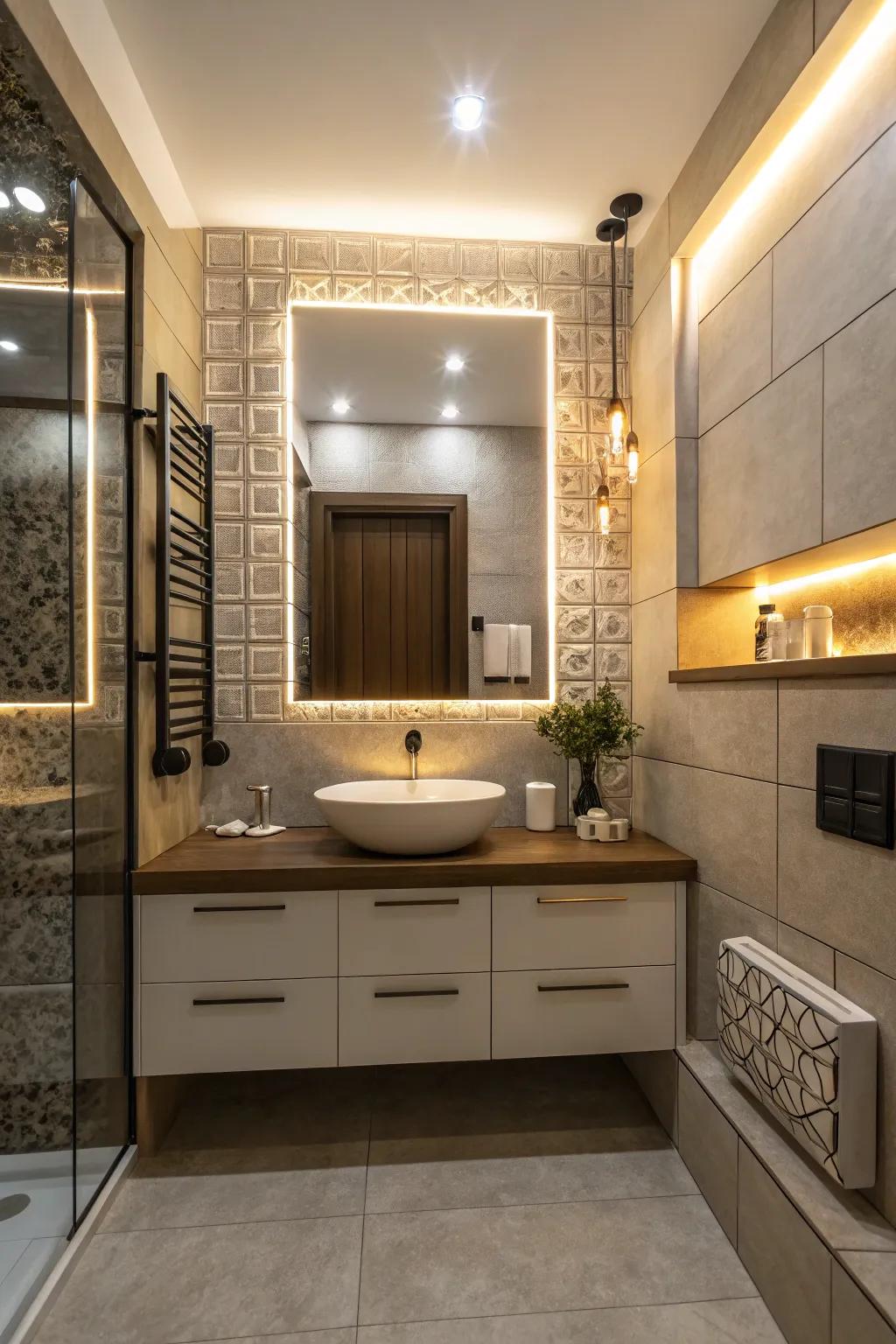 Accent lighting that highlights bathroom features and creates mood.