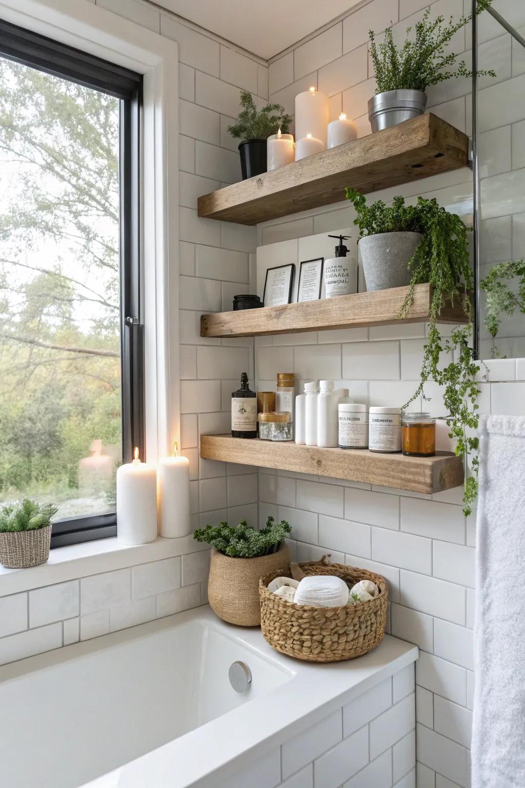Floating shelves that blend practicality with modern design.