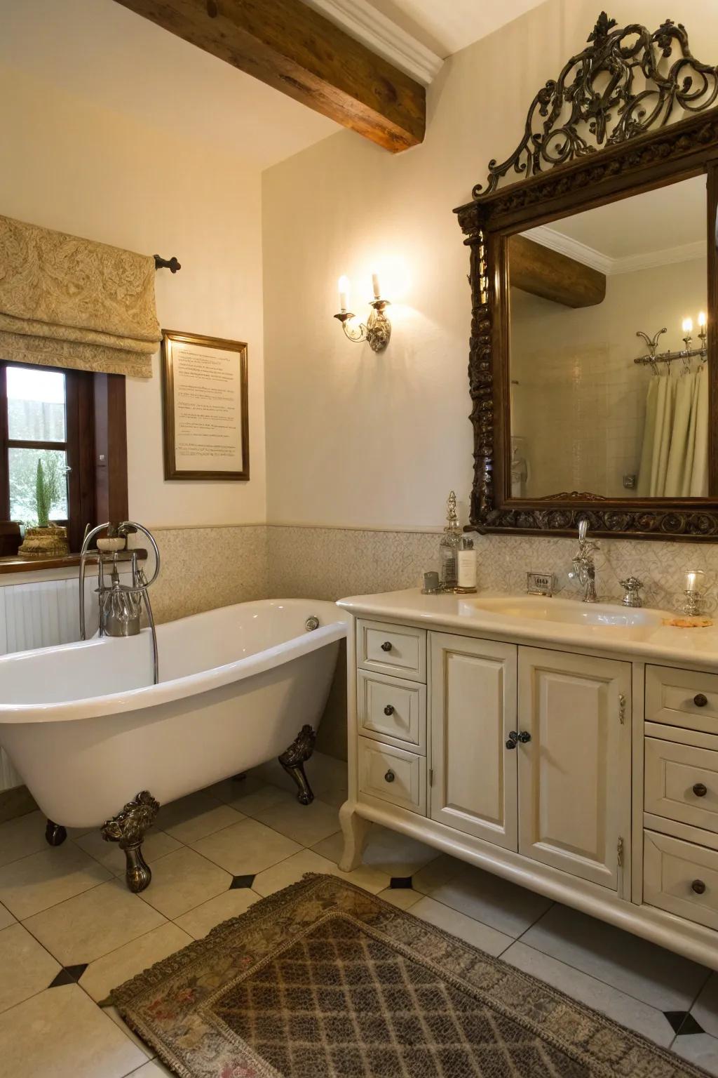 Vintage elements that add classic charm to bathrooms.