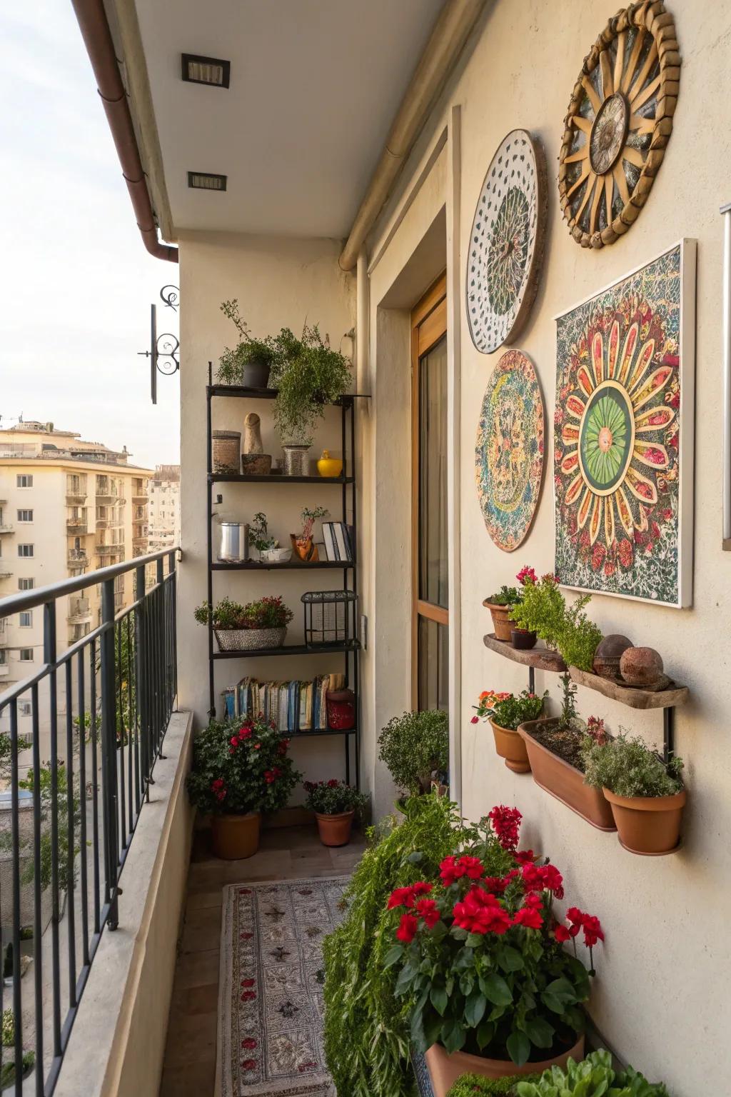 Decorative wall art personalizes your balcony space.