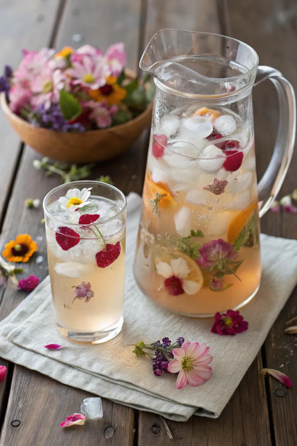 Refreshing iced tea infused with edible flowers.