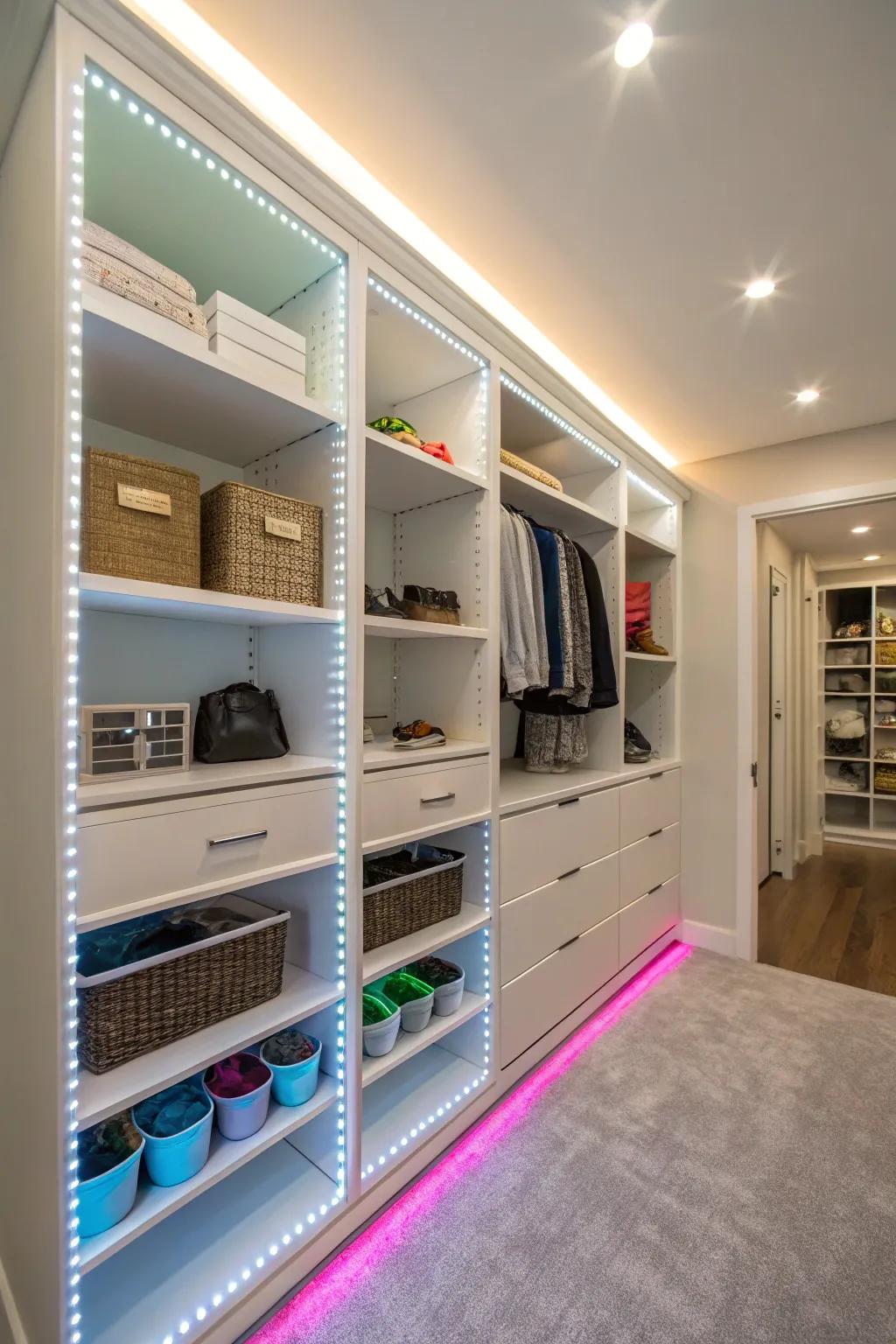 Effective lighting enhances the ambiance and functionality of your basement closet.
