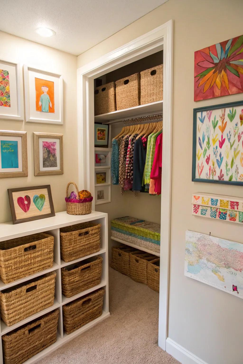 Decorative accents add warmth and individuality to your basement closet.