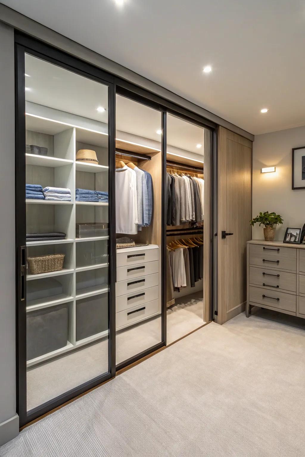 Sliding doors optimize space and improve accessibility in basement closets.