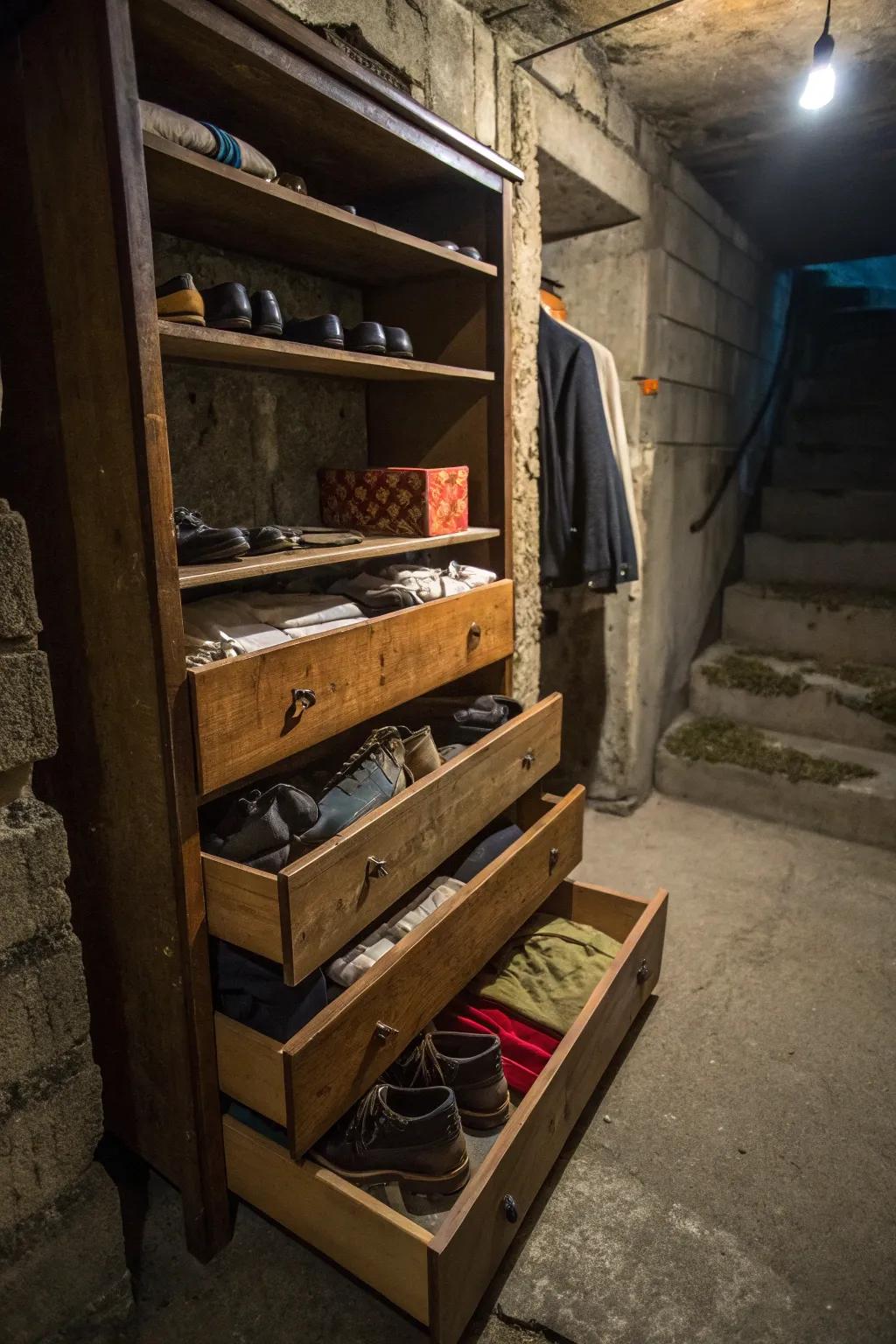 Hidden storage options help maintain a minimalist and organized closet.