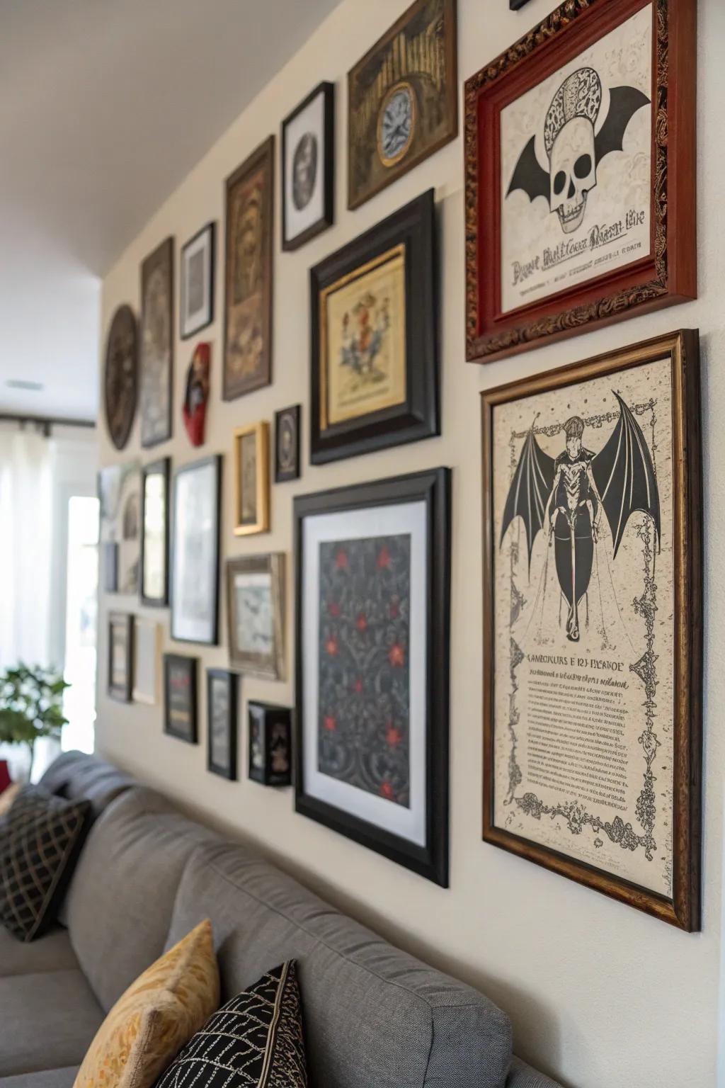Eclectic gallery walls add personality and depth.