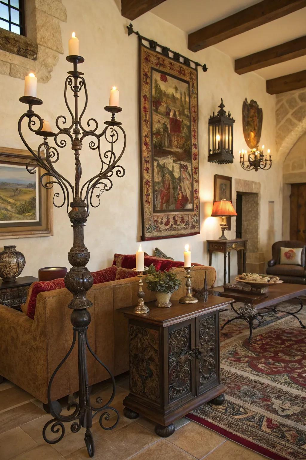 Medieval decor evokes grandeur and history.