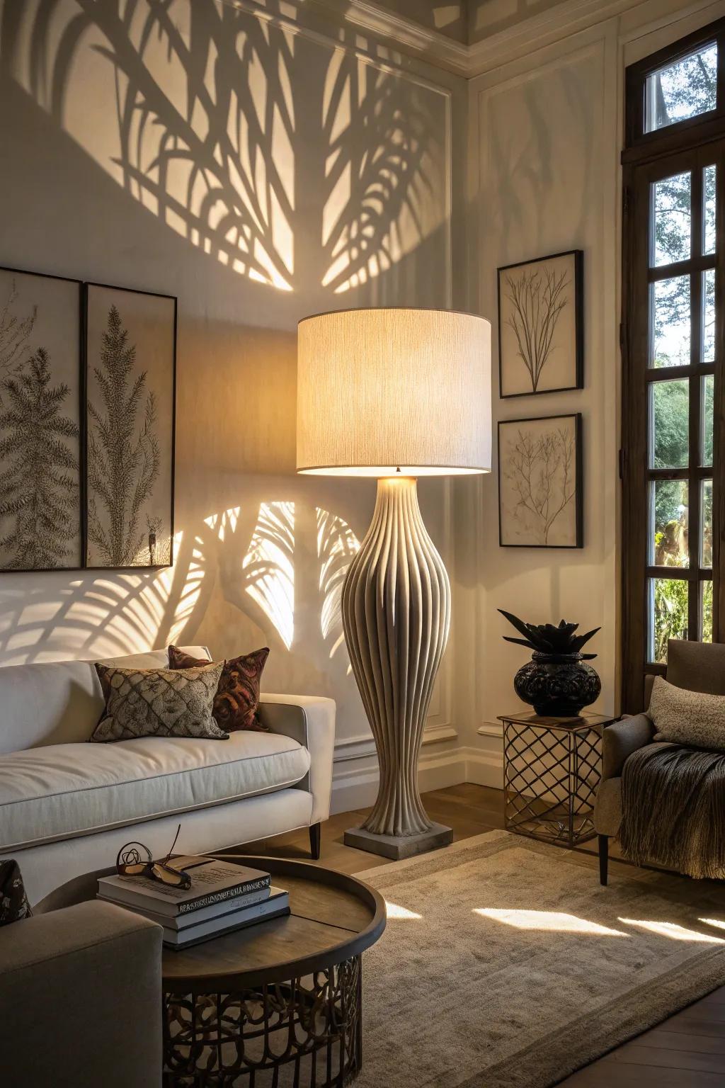 Bold lighting fixtures serve as artistic centerpieces.