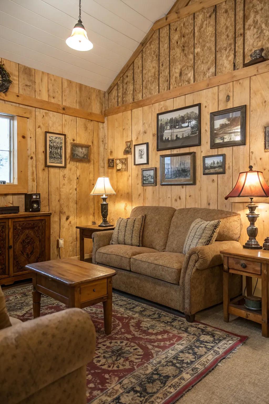 Plywood walls offer a rustic and natural aesthetic.