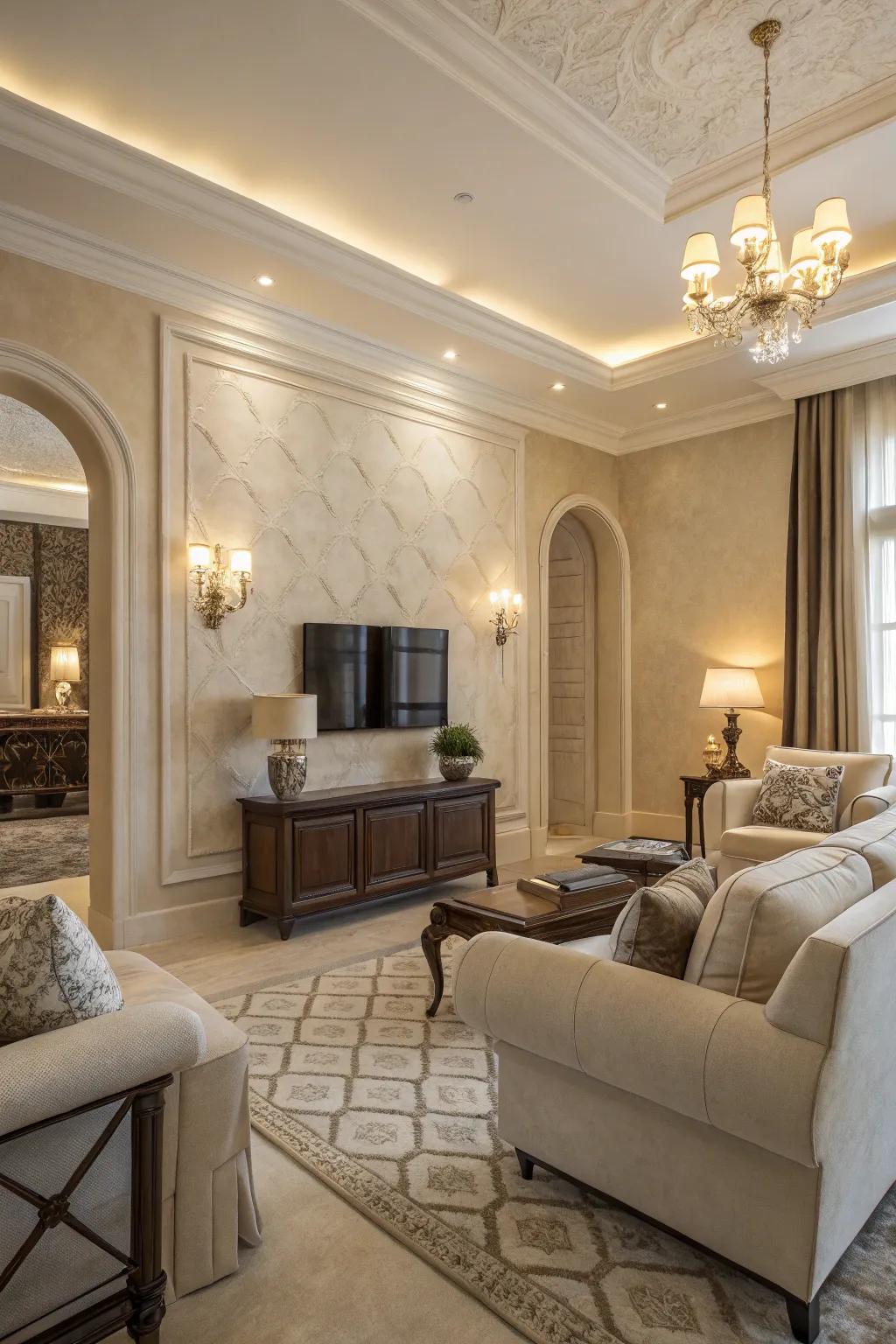 Veneer plaster walls provide a sleek, elegant finish.