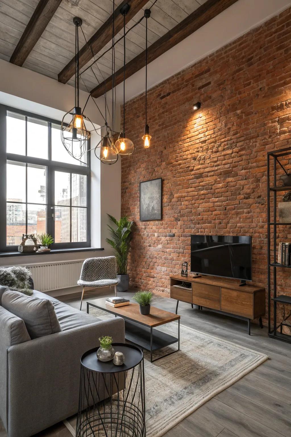 Exposed brick walls add character and texture.