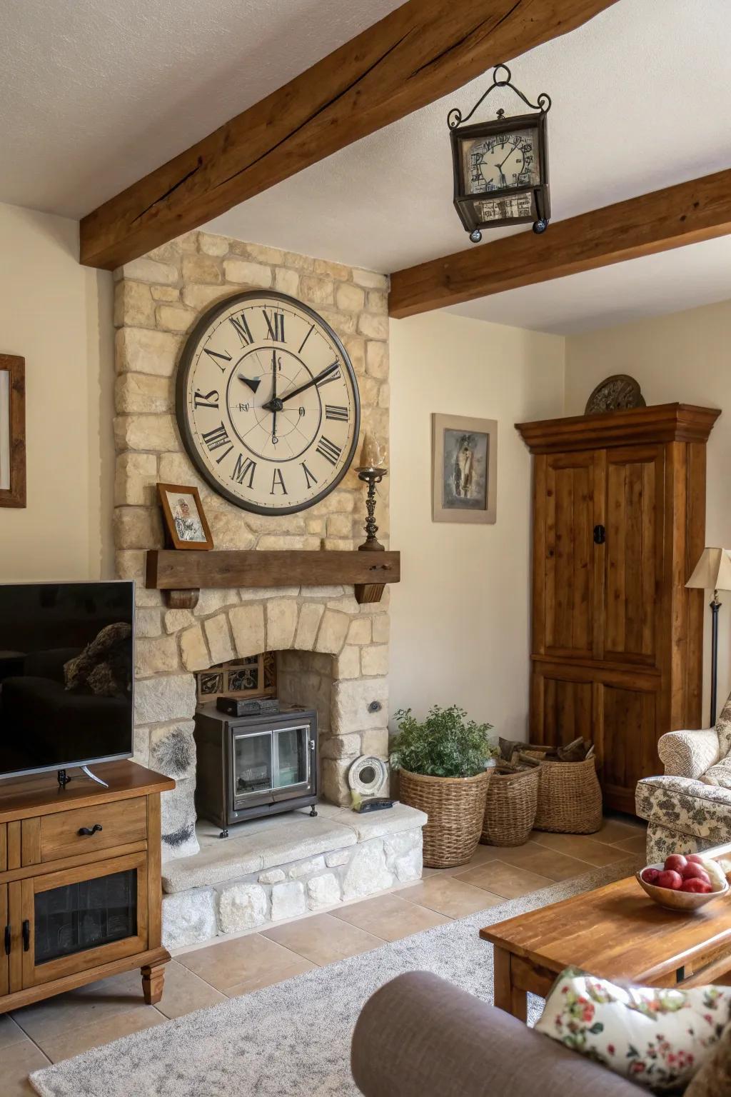 Rustic accents bring charm and personality to this elegant living room.